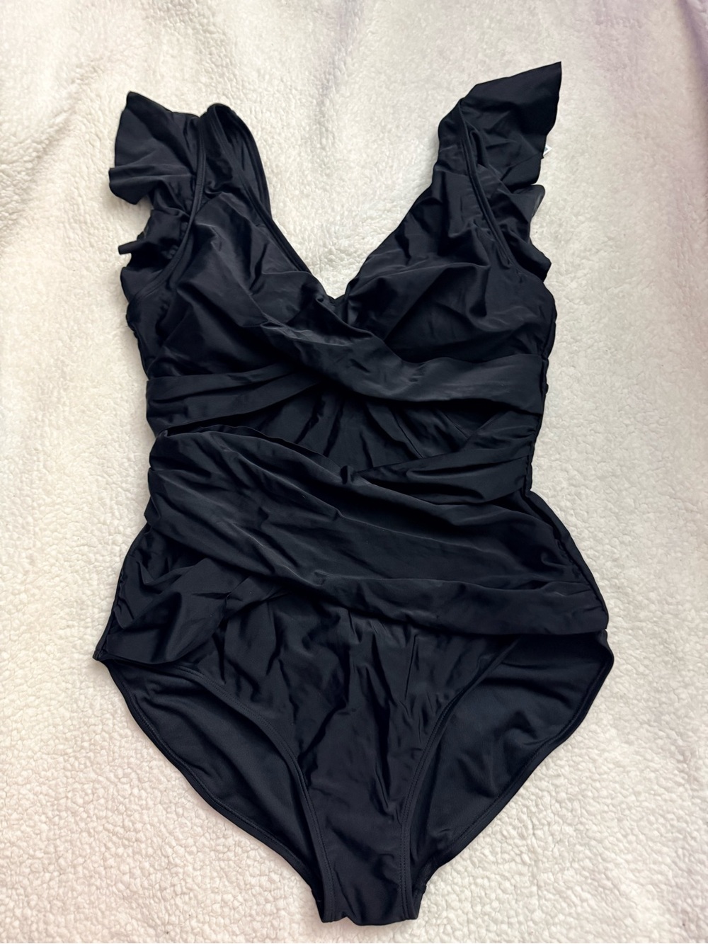 B2prity Black one piece swimsuit, ruched detailing & adjustable straps. Size: L